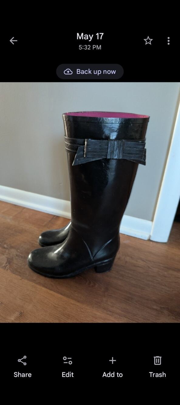 KATE SPADE Rain Glossy Rubber Boots Pull On Knee High Women’s Size 6 Black